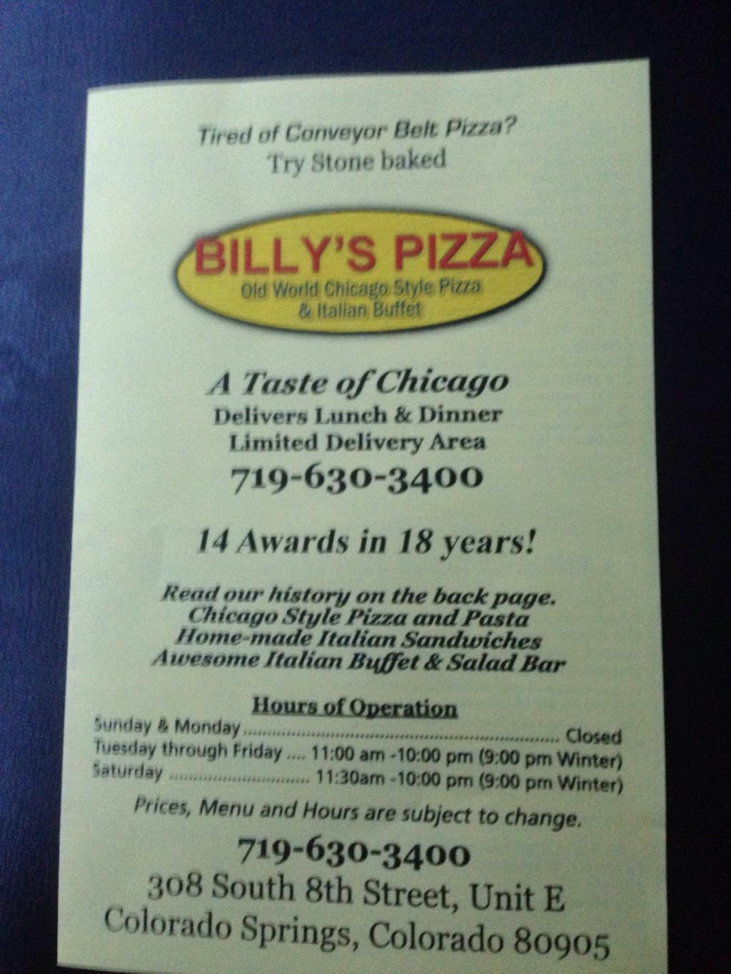 Billy`s Old World Pizza Menu, Reviews and Photos - 308 S 8td St Ste E ...